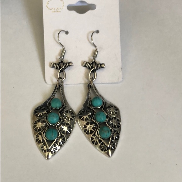Silver and Turquoise Dangle Earrings - NWOT - Picture 3 of 4